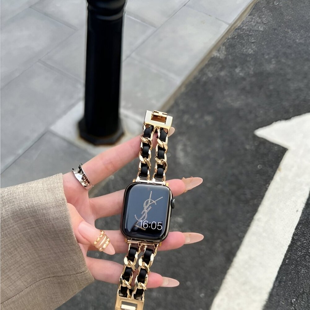 Stylish Adjustable Strap Chain Stainless Band For Apple Watch - Gold